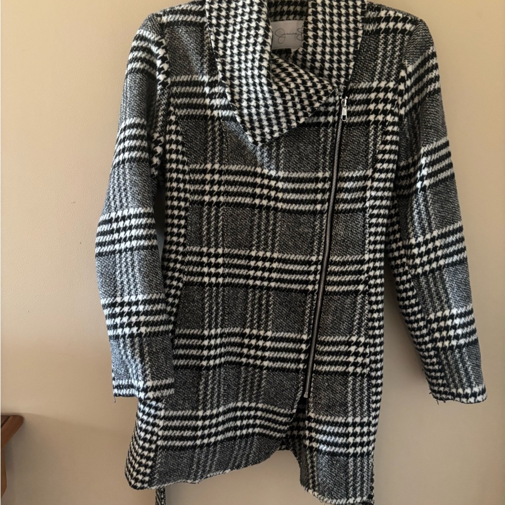 Jessica Simpson Black and White Checkered Trench Coat